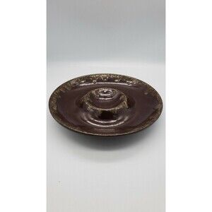 Vintage Chip & Dip Pottery Serving Bowl Brown Drip Glaze Marked LF